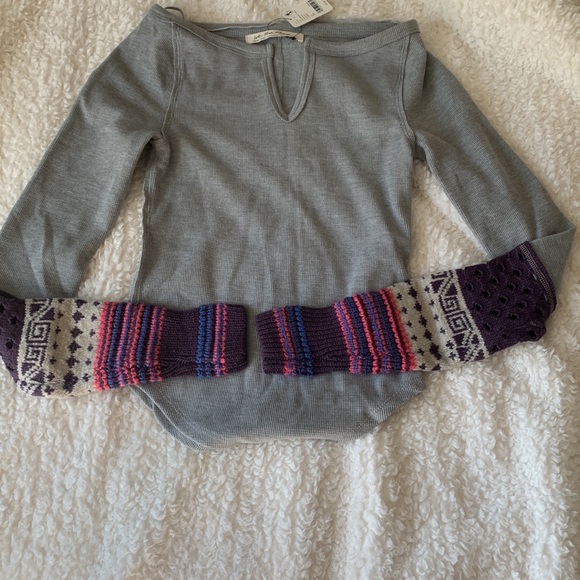 NWT Free People Mixed Design Knit Sleeves Thermal - Picture 4 of 6